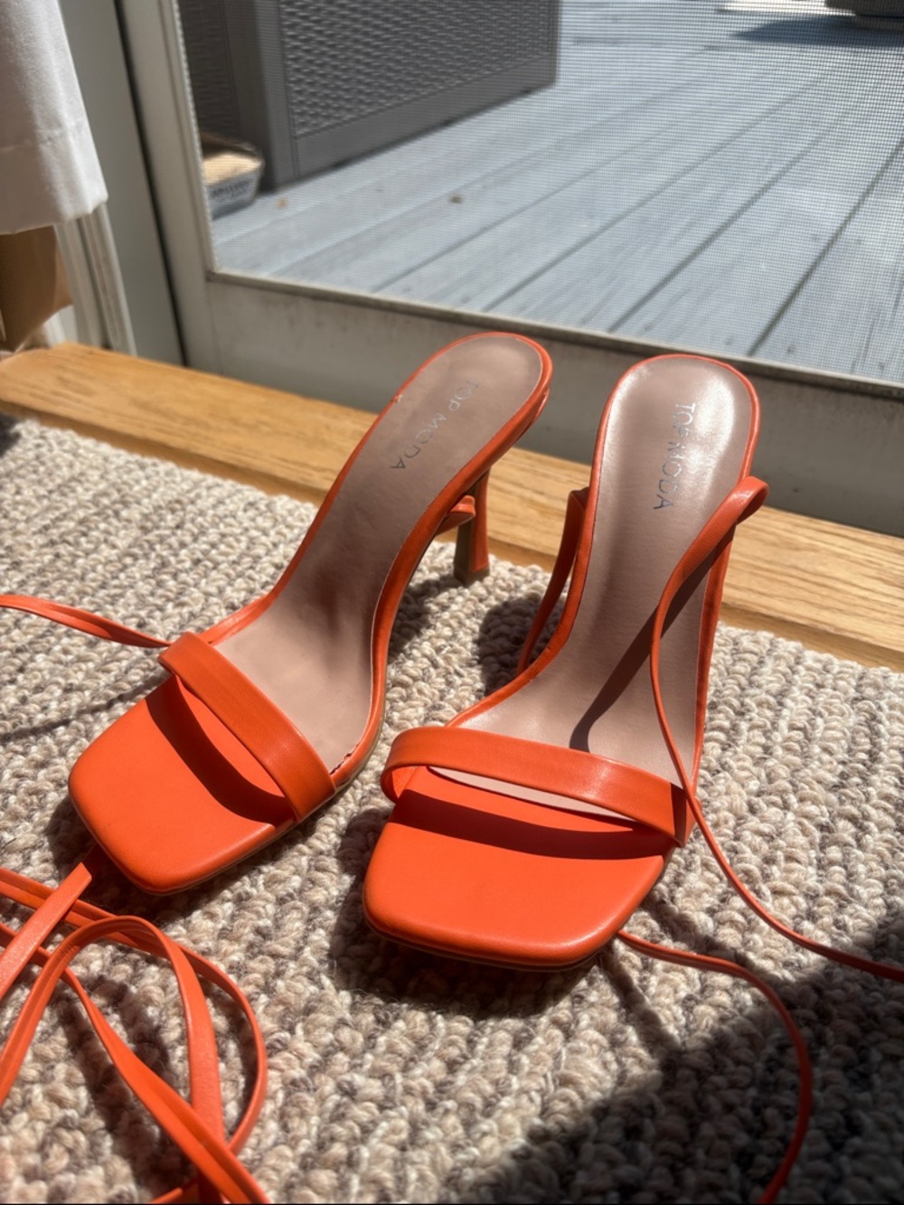 TOP Moda Orange Square-Toe Strappy Mules